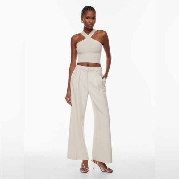Aritzia Babaton Sculpt Knit Criss Cross Cream Crop Top - Picture 5 of 7